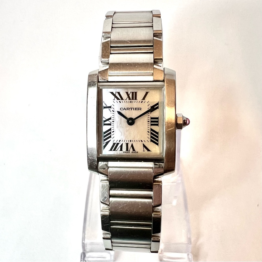CARTIER TANK FRANCAISE Quartz 20mm Steel Watch Pink MOP Dial
